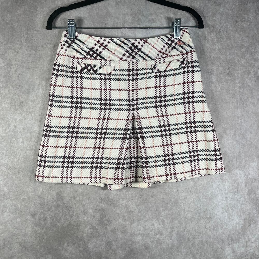Burberry London Blue Label Mini Skirt Womens Size 36 White Plaid Preppy Casual‎